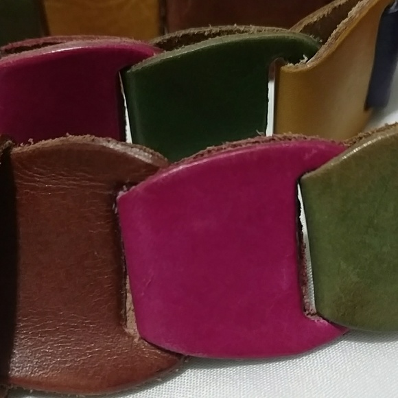 VTG 90s Colorful Leather Link Belt - Picture 5 of 5